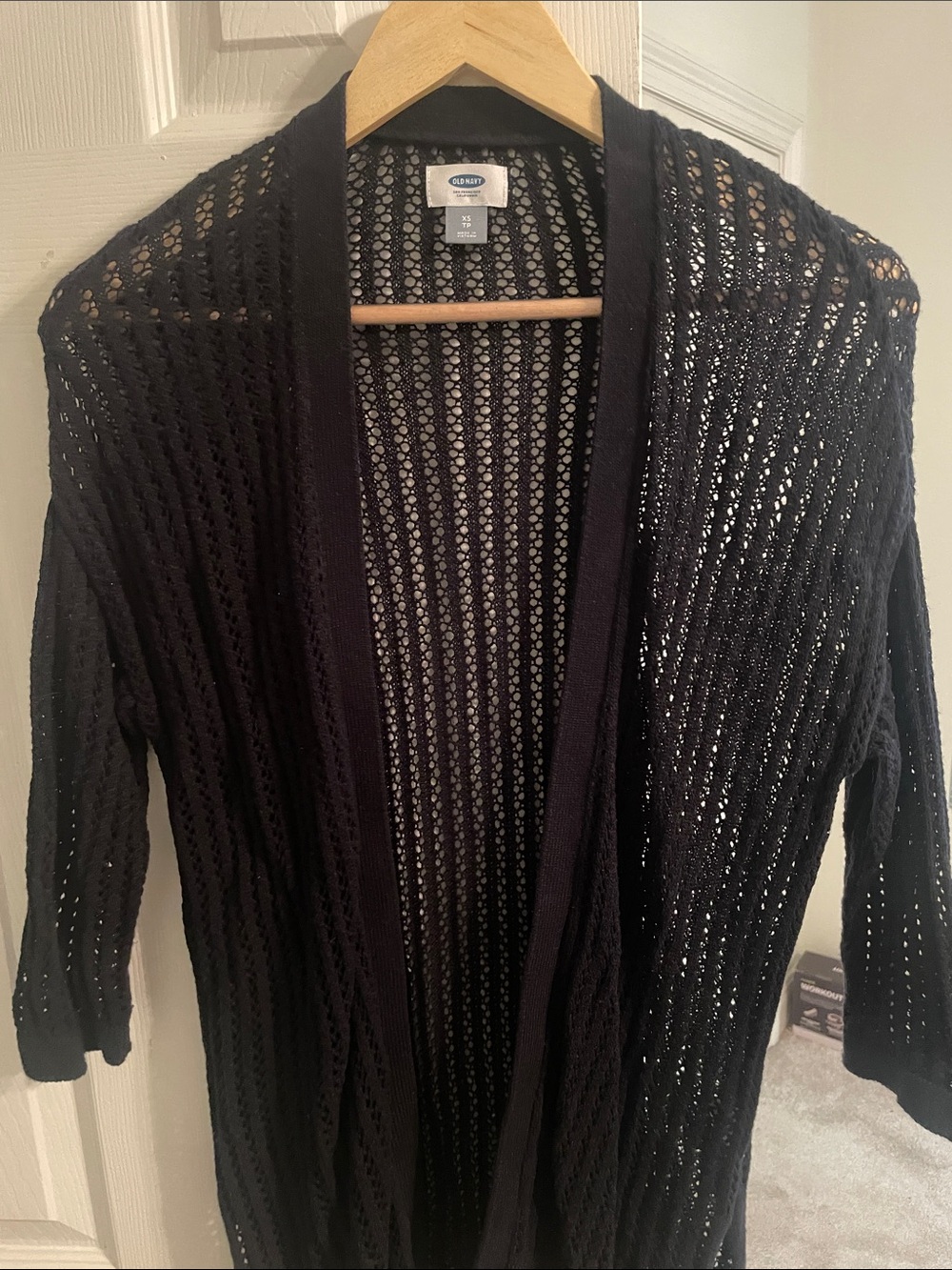 Old Navy Black Open-Knit Long Cardigan